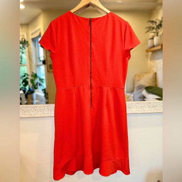 Saks Fifth Avenue Bright Orange Ruffle Detail Short Sleeve Dress - 14 - Picture 3 of 6